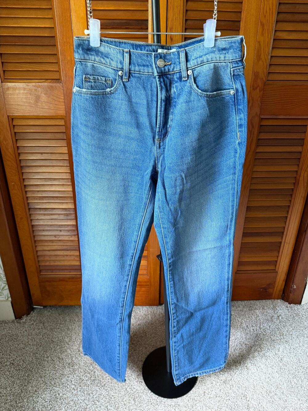 LOFT Rivete Medium Blue High Rise Jean Relaxed Straight Leg Pants Sz 24
